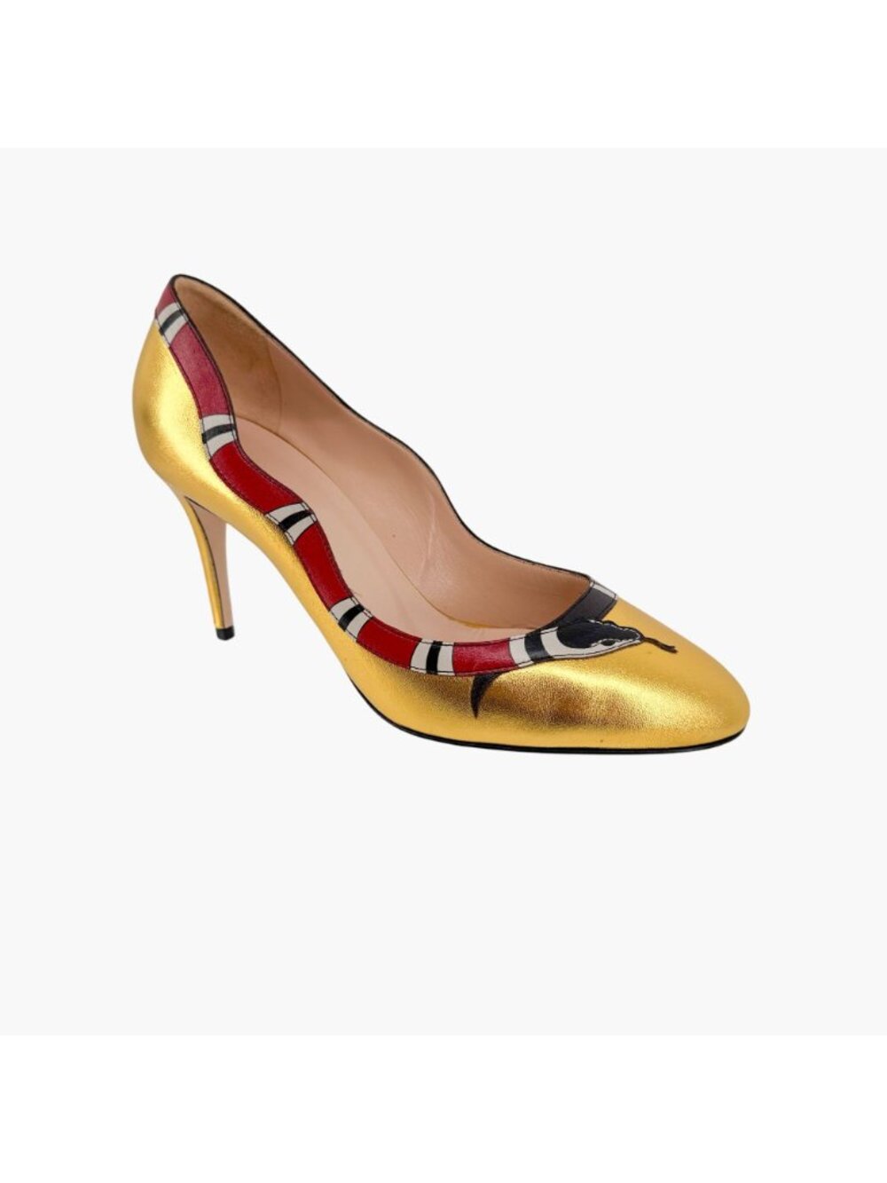Gucci Yoko Snake Gold Metallic Leather Pumps High Heels Shoes Size 38.5 US 8.5 - Picture 11 of 16